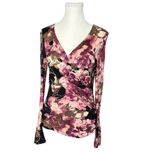 Y2K Cache Pink Rose Wrap long sleeve top romantic